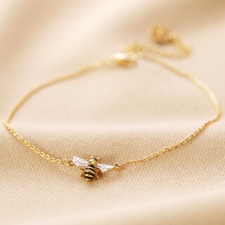 Gold Enamel Bumblebee and Daisy Anklet