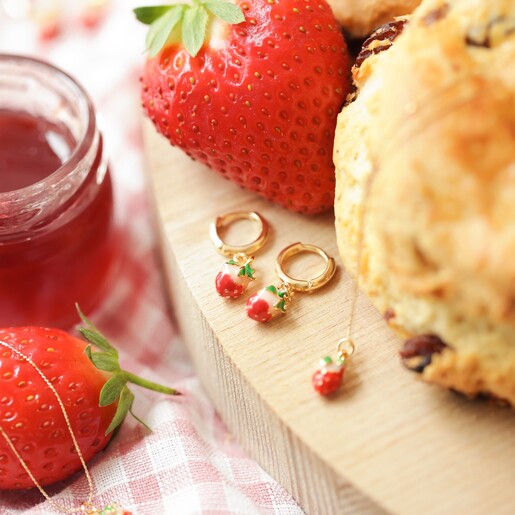Enamel Strawberry Huggie Hoop Earrings in Gold