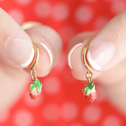 Enamel Strawberry Huggie Hoop Earrings in Gold