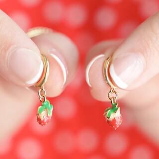 Enamel Strawberry Huggie Hoop Earrings in Gold