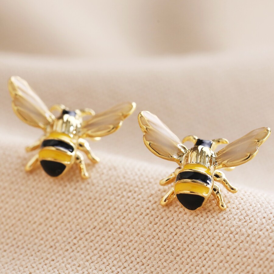 Gold and Enamel Bumblebee Stud Earrings | Lisa Angel