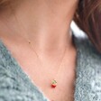 Model Wearing Tiny Strawberry Charm Necklace in Gold