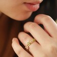 Model Wearing Enamel Flower Ring in Gold