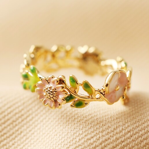 Colourful Enamel Flower Ring in Gold
