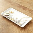 Long Townhouse Design Trinket Dish with Jewellery on Wooden Table