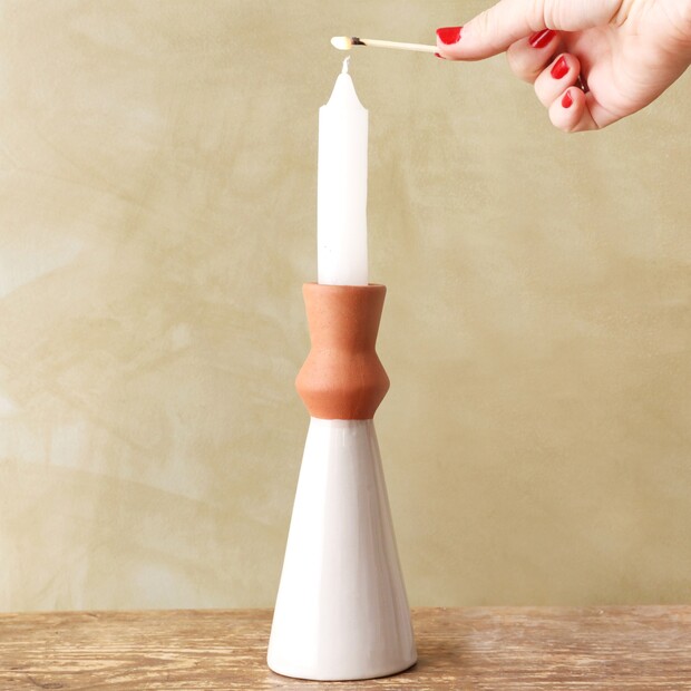 White and Terracotta Candlestick Holder White and Terracotta Candlestick Holder