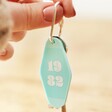 Model Holding Mint Green Personalised Bold Date Acrylic Keyring