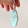 Model Holding Green Personalised Handwriting Leather Tag Keyring