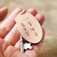 Model Holding Pink Personalised Handwriting Leather Tag Keyring with Silver Key