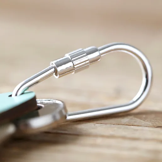 Carabiner Clasp on the Personalised Handwriting Leather Tag Keyring with Keys