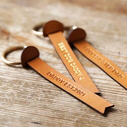 Personalised Slim Banner Leather Keyring