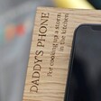 Close-up of Men's Personalised Wooden Phone Holder