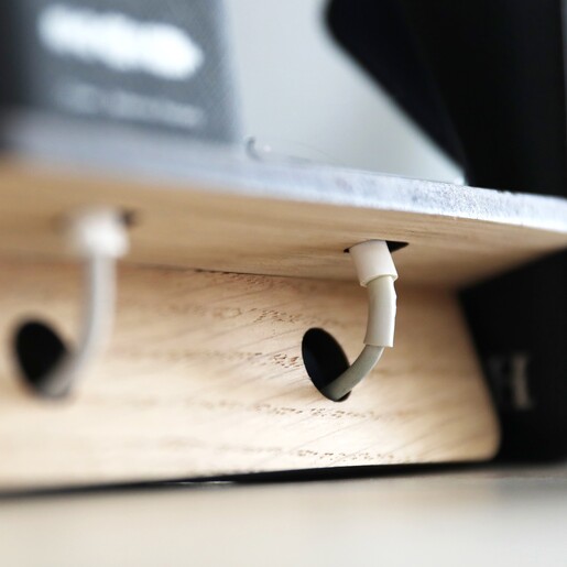 Close Up of Charging Slots on Personalised Photo Wooden Accessory Stand
