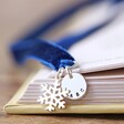 navy ribbon and silver charm Personalised Snowflake Charm Ribbon Bookmark