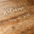Personalised Square Acrylic Wedding Sign on Wooden Surface