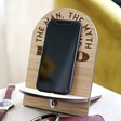Personalised The Legend Wooden Phone Stand with Phone