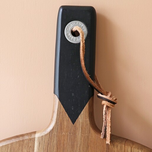 Close Up of Handle of Personalised Initial Pizza Serving Board & Cutter Set