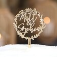 Personalised Wreath Couples Name Gold Acrylic Cake Topper
