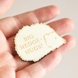 Wooden Big Hedge-Hug Hedgehog Token in palm of models hand