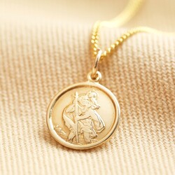 Gold Sterling Silver St Christopher Disc Pendant Necklace