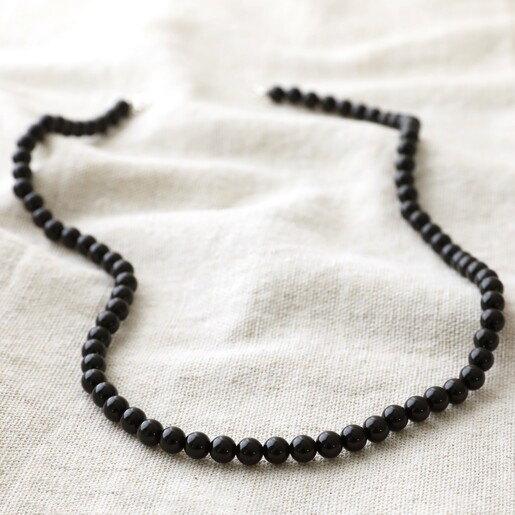 Men's Onyx Stone Bead Necklace in Black 