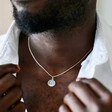 Model Wearing Men's Personalised Sterling Silver St Christopher Pendant Necklace