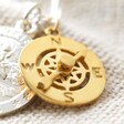 Close Up of Men's Sterling Silver St Christopher Pendant and Compass Charm Necklace