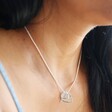 Model Wearing Hypoallergenic Lisa Angel Ladies' Personalised Sterling Silver Double Heart Outline Necklace with Swarovski Crystal