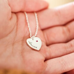Personalised Sterling Silver Heart Charm Necklace with Swarovski Crystal