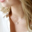 Personalised Sterling Silver Initial and Birthstone Charm Necklace on model