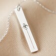 Silver Personalised Birth Flower Flat Bar Pendant Necklace