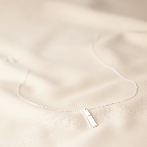 Full Length Personalised Birth Flower Flat Bar Pendant Necklace on Fabric