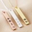 Three Personalised Birth Flower Flat Bar Pendant Necklaces