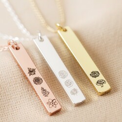 Personalised Family Birth Flowers Flat Bar Necklace