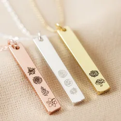 Personalised Family Birth Flowers Flat Bar Necklace