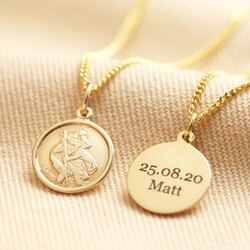 Personalised Gold Sterling Silver St Christopher Disc Pendant Necklace