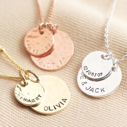 Personalised Hammered Double Disc Charm Necklace