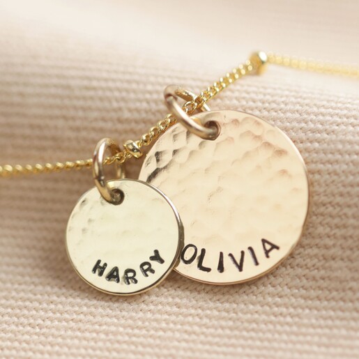 Gold Lisa Angel Gold Personalised Hammered Double Disc Charm Necklace