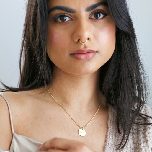 Personalised Name Sterling Silver Disc Necklace on Model