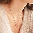 Model Wearing Personalised Rose Gold Sterling Silver Interlocking Hearts Necklace