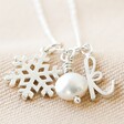 Silver Personalised Snowflake and Pearl Necklace with Initial Charm