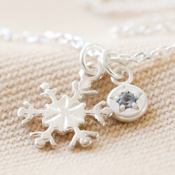 Personalised Sterling Silver Snowflake and Birthstone Charm Necklace