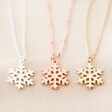 Three Mixed Metal Snowflake Charm Necklaces in Silver, Rose Gold and Gold