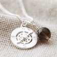 Close Up of Sterling Silver Compass Pendant and Bead Necklace
