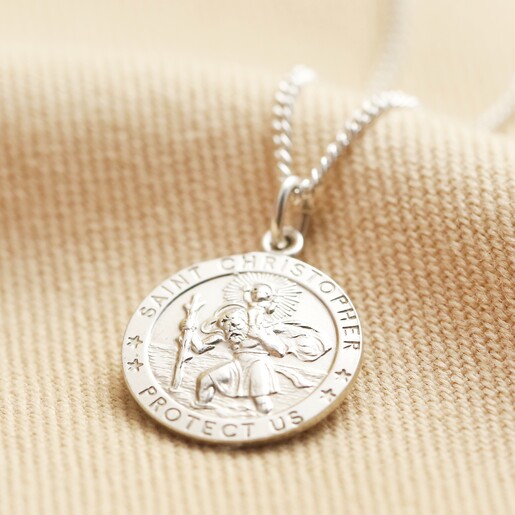 Sterling Silver Diamond Cut 20mm St Christopher Pendant With Optional –  silverjellie.com