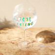 True Friend Floral Gin Glass on Wooden Table