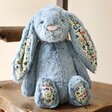 Jellycat Blossom Dusky Blue Bunny Soft Toy on Wooden Chair