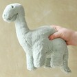Model Holding Jellycat Fossilly Brontosaurus Soft Toy