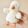 Model Holding Jellycat Nippit Duck Soft Toy