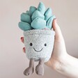 Model Holding Jellycat Silly Succulent Azulita Soft Toy